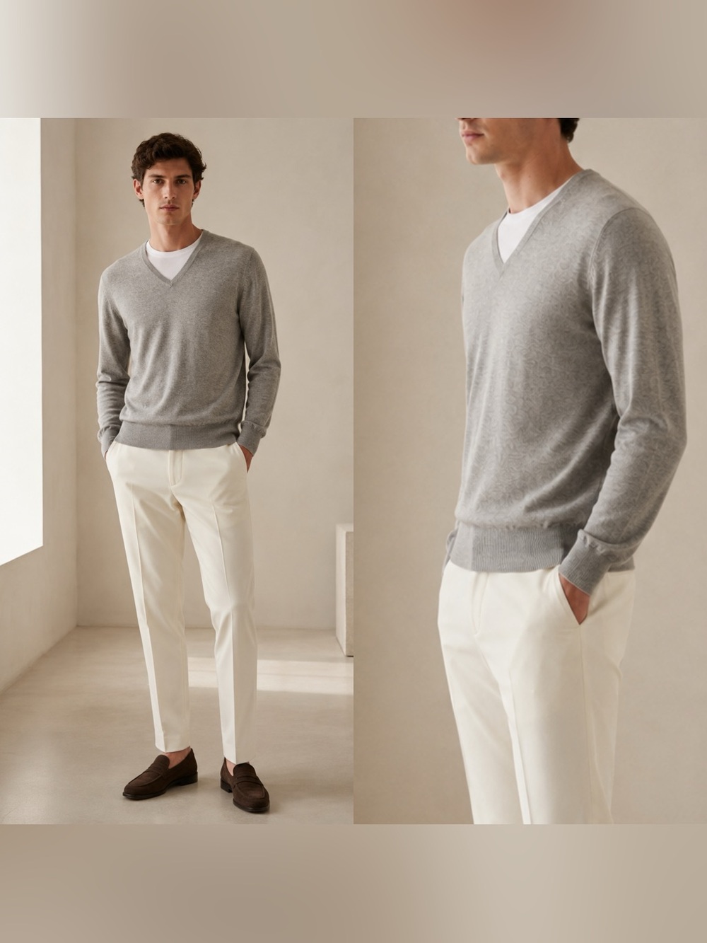 Loro Piana Silk and Cashmere V neck sweater in grey